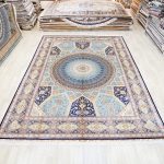 Yilong Silk Rugs Pure Handmade Carpet Large Dome Design Persian Rug Home Decor (10x14ft, Blue&Beige 11) - Image 2