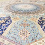 Yilong Silk Rugs Pure Handmade Carpet Large Dome Design Persian Rug Home Decor (10x14ft, Blue&Beige 11) - Image 4