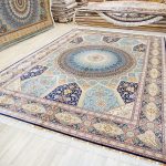 Yilong Silk Rugs Pure Handmade Carpet Large Dome Design Persian Rug Home Decor (10x14ft, Blue&Beige 11) - Image 8