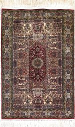 Yilong Carpet 1x1.5ft 1000 Lines High Density Handwoven Silk Persian Area Rug High-end Floral Vintage Carpets (Ivory&red)
