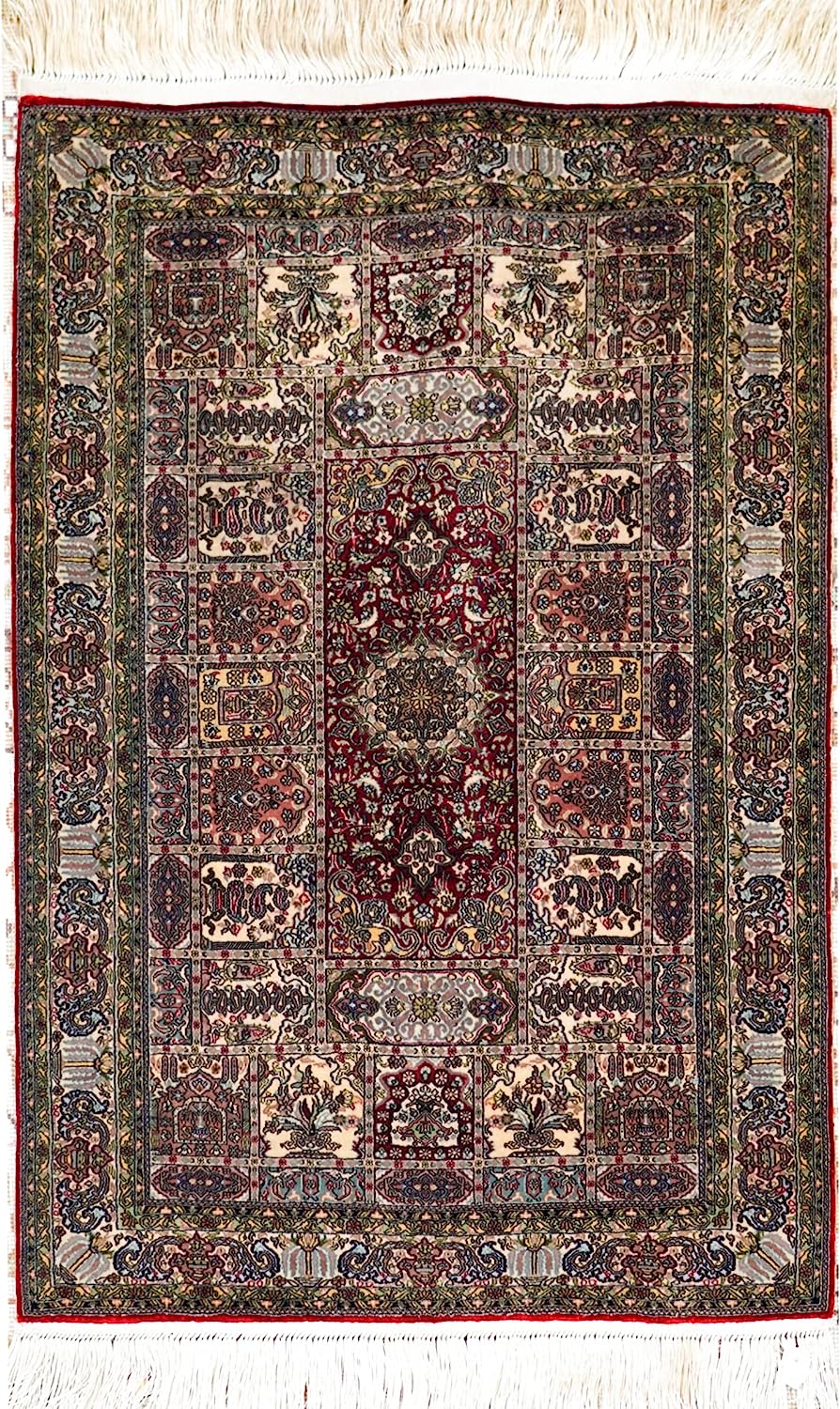 251228015332971_1 Yilong Carpet 1x1.5ft 1000 Lines High Density Handwoven Silk Persian Area Rug High-end Floral Vintage Carpets (Ivory&red) - Image 1