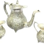 Rajasthan Gems 3 Pc/Set Tea Set Handmade Antique Alloyed Silver Tea Pot Milk Pot Sugar Pot - 1