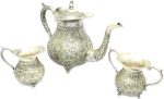 Rajasthan Gems 3 Pc/Set Tea Set Handmade Antique Alloyed Silver Tea Pot Milk Pot Sugar Pot - 1