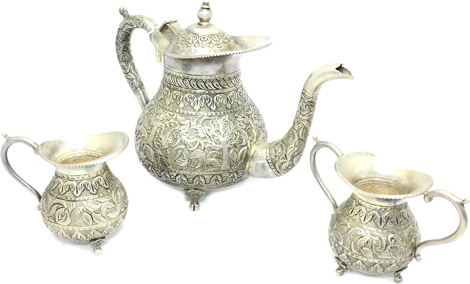 251228015333088_1 Rajasthan Gems 3 Pc/Set Tea Set Handmade Antique Alloyed Silver Tea Pot Milk Pot Sugar Pot - 1 - Image 1