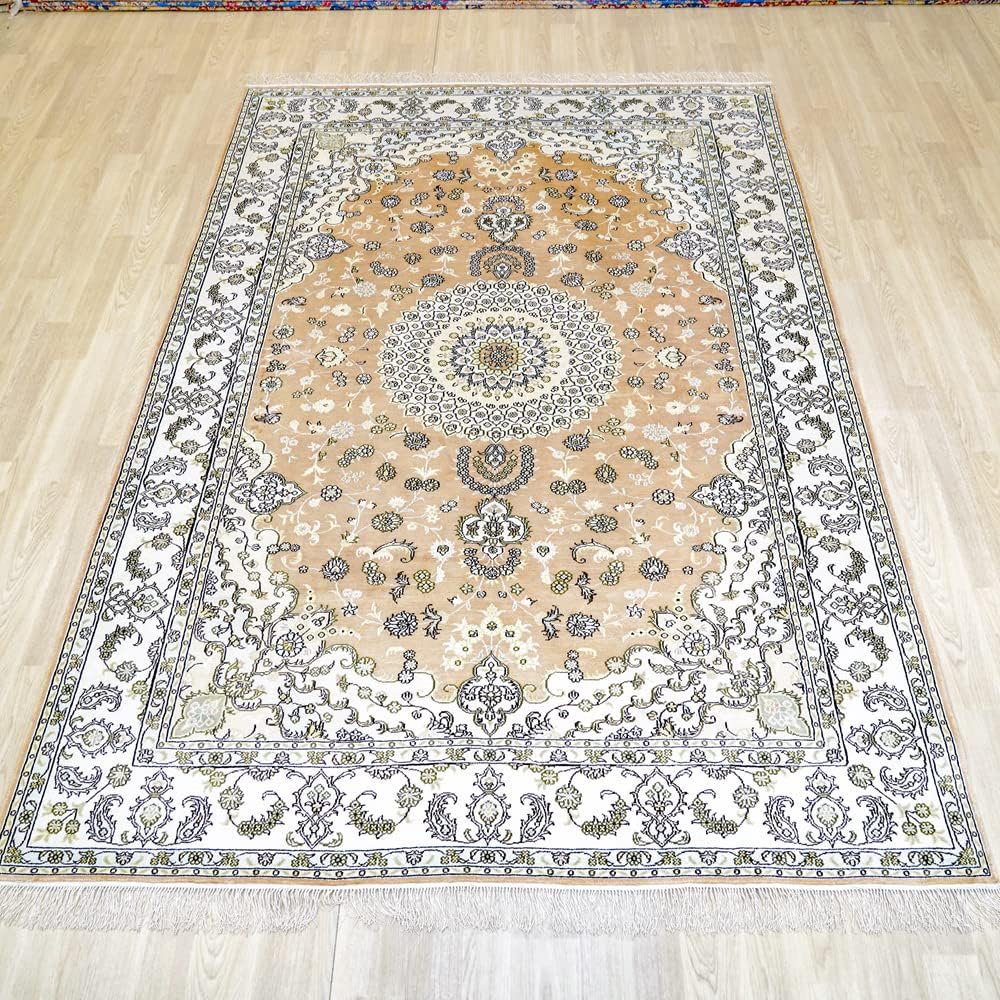 251228015333187_1 Yilong Carpet 6x9ft Silk Handwoven Rugs Persian Antique Carpets Home Decor Rugs (Yellow 1) - Image 1