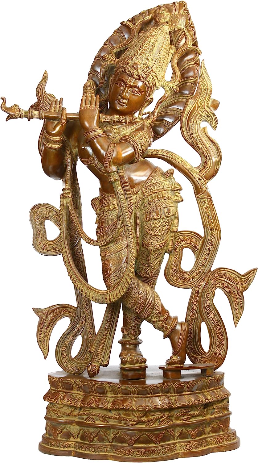 251228015333258_1 Exotic India ZDP79-super-antique Venugopal with The Majestic Crown Statue, Super Antique - Image 1