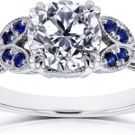 Kobelli Antique Style Round Diamond and Blue Sapphire Engagement Ring 1 1/5 CTW in 14k White Gold