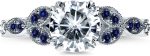 Kobelli Antique Style Round Diamond and Blue Sapphire Engagement Ring 1 1/5 CTW in 14k White Gold - Image 3