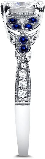 Kobelli Antique Style Round Diamond and Blue Sapphire Engagement Ring 1 1/5 CTW in 14k White Gold - Image 4