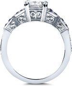 Kobelli Antique Style Round Diamond and Blue Sapphire Engagement Ring 1 1/5 CTW in 14k White Gold - Image 5