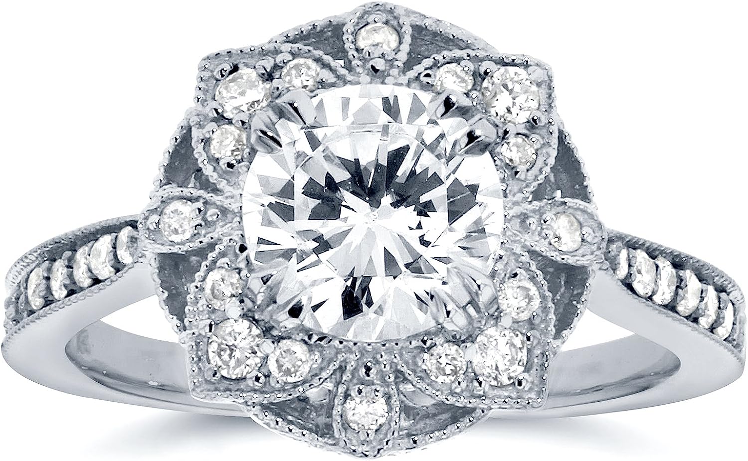 251228015333585_1 Kobelli Antique Style Floral Diamond Engagement Ring 1 1/4 CTW in 14k White Gold - Image 1