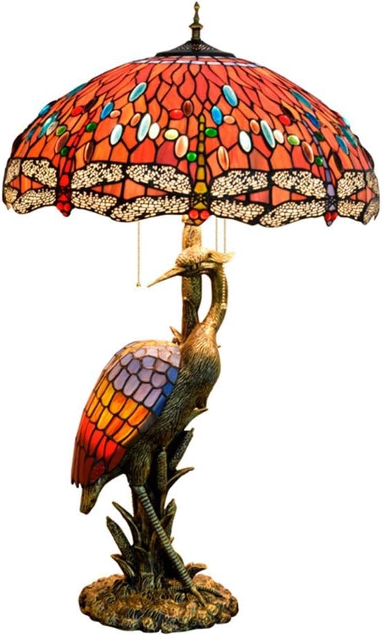 251228015842882_1 Handmade Stained Glass Table Lamp 18" Tiffany Style Large Table Lamp Dark Red Crimson Dragonfly Desk Lamp Creative Antique Light Base for Living Room Study Bedroom Table Lamp (Color : Male) - Image 1