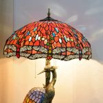 Handmade Stained Glass Table Lamp 18" Tiffany Style Large Table Lamp Dark Red Crimson Dragonfly Desk Lamp Creative Antique Light Base for Living Room Study Bedroom Table Lamp (Color : Male) - Image 4