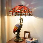 Handmade Stained Glass Table Lamp 18" Tiffany Style Large Table Lamp Dark Red Crimson Dragonfly Desk Lamp Creative Antique Light Base for Living Room Study Bedroom Table Lamp (Color : Male) - Image 5