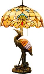Handmade Stained Glass Table Lamp 18" Tiffany Style Large Table Lamp Yellow Baroque Desk Lamp Creative Antique Light Base for Living Room Study Bedroom Table Lamp (Color : Female)