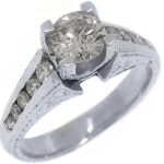 14k White Gold Brilliant Round Antique Diamond Engagement Ring 1.35 Carats