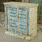 Antique Indian Brass Work Hand Carved Solid Wooden Cabinet Whitewash/Blue, Cabinet Storage Units Indian Solid Wood,Living Room Bedroom Furniture,Modern Cabinet