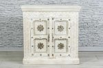 Antique Indian Brass Work Hand Carved Solid Wooden Sideboard White Mango Wood Indian Arched Sideboard Cabinet Storage Units Indian Solid Wood,Living Room Bedroom Furniture,Modern Sideboard