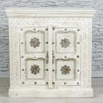 Antique Indian Brass Work Hand Carved Solid Wooden Sideboard White Mango Wood Indian Arched Sideboard Cabinet Storage Units Indian Solid Wood,Living Room Bedroom Furniture,Modern Sideboard