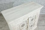 Antique Indian Brass Work Hand Carved Solid Wooden Sideboard White Mango Wood Indian Arched Sideboard Cabinet Storage Units Indian Solid Wood,Living Room Bedroom Furniture,Modern Sideboard - Image 3