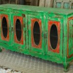 Antique Indian Brass Work Hand Carved Solid Wooden Sideboard Greenwash Mango Wood Indian Arched Sideboard Cabinet Storage Units Indian Solid Wood Finish,Living Room Bedroom Furniture,Modern Sideboard