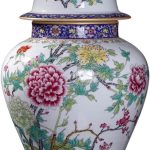 RENSLAT Jingdezhen Ceramic Antique Peony Pastel Tank Storage Tank with Cover Domestic Chinese Living Room Decoration