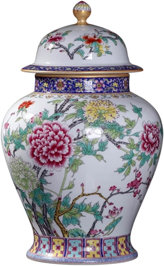 260105035559348_1 RENSLAT Jingdezhen Ceramic Antique Peony Pastel Tank Storage Tank with Cover Domestic Chinese Living Room Decoration - Image 1