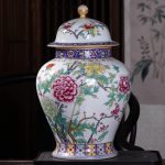 RENSLAT Jingdezhen Ceramic Antique Peony Pastel Tank Storage Tank with Cover Domestic Chinese Living Room Decoration - Image 2