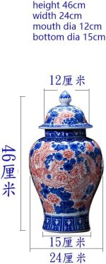 RENSLAT Jingdezhen Porcelain Antique Jar Blue and White Glaze Red General Tank Glaze - Image 4