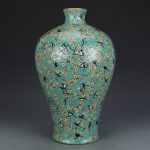 MJWDP Hand-Painted Green Pastel Rose Magpie Plum vase Antique Porcelain vase