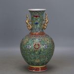 MJWDP Pink Enamel Painted Vase Binaural Imitation Home Collection Handmade Antique Porcelain