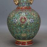 MJWDP Pink Enamel Painted Vase Binaural Imitation Home Collection Handmade Antique Porcelain - Image 4