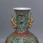 MJWDP Pink Enamel Painted Vase Binaural Imitation Home Collection Handmade Antique Porcelain - Image 5