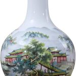 ZSEDP Antique Jingdezhen Vase with Flowers and Landscape Patterns Ceramic Table Vase Porcelain Decorative Vase