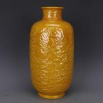 ZSEDP Antique Yellow Glaze Embossed Home Decoration Porcelain Flower Vase Collection Vase - Image 5