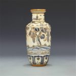 ZSEDP Antique Classic Blue and White with Gold Grape Pattern Small Ceramic Decoration Vase