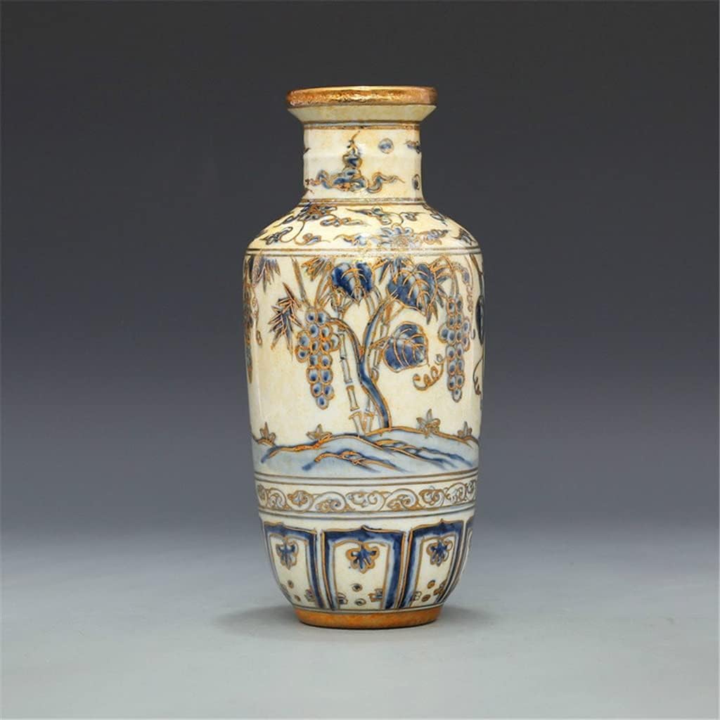 260105035559705_1 ZSEDP Antique Classic Blue and White with Gold Grape Pattern Small Ceramic Decoration Vase - Image 1