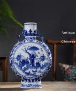 ZSEDP Jingdezhen Antique Blue and White Vase with Chinese Ancient Figures Pattern Double Ears Vase Ancient Porcelain - Image 2