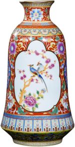 ZSEDP Jingdezhen Antique Enamel Vase with Flowers and Birds Pattern Ancient Porcelain