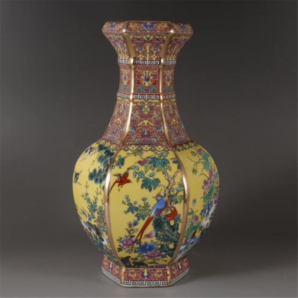260105035600315_1 ZSEDP Enamel Hexagon Vase Gold Flowers and Birds Chinese Style Classical Home Furnishing Vase Antique Ornaments - Image 1
