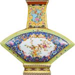 ZSEDP Jingdezhen Antique Enamel Vase Fan Shaped Vases Flowers and Birds Pattern Ancient Porcelain