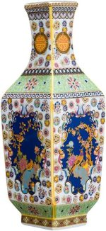 ZSEDP Ceramic Vase Decoration Antique Enamel Powder Color Porcelain Small Mouth Square Vase Gift Classic Home