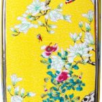 HOUKAI Antique Chinese Style Large Yellow Ceramic Flower Vase Four Sides Pattern Classical Porcelain Vase