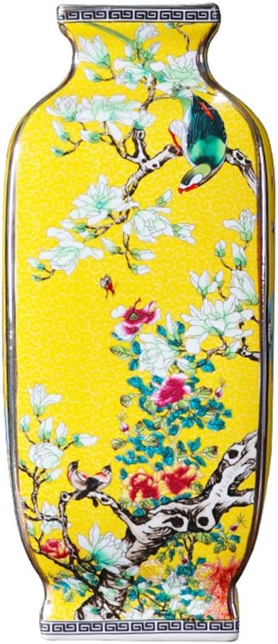 260105035600587_1 HOUKAI Antique Chinese Style Large Yellow Ceramic Flower Vase Four Sides Pattern Classical Porcelain Vase - Image 1
