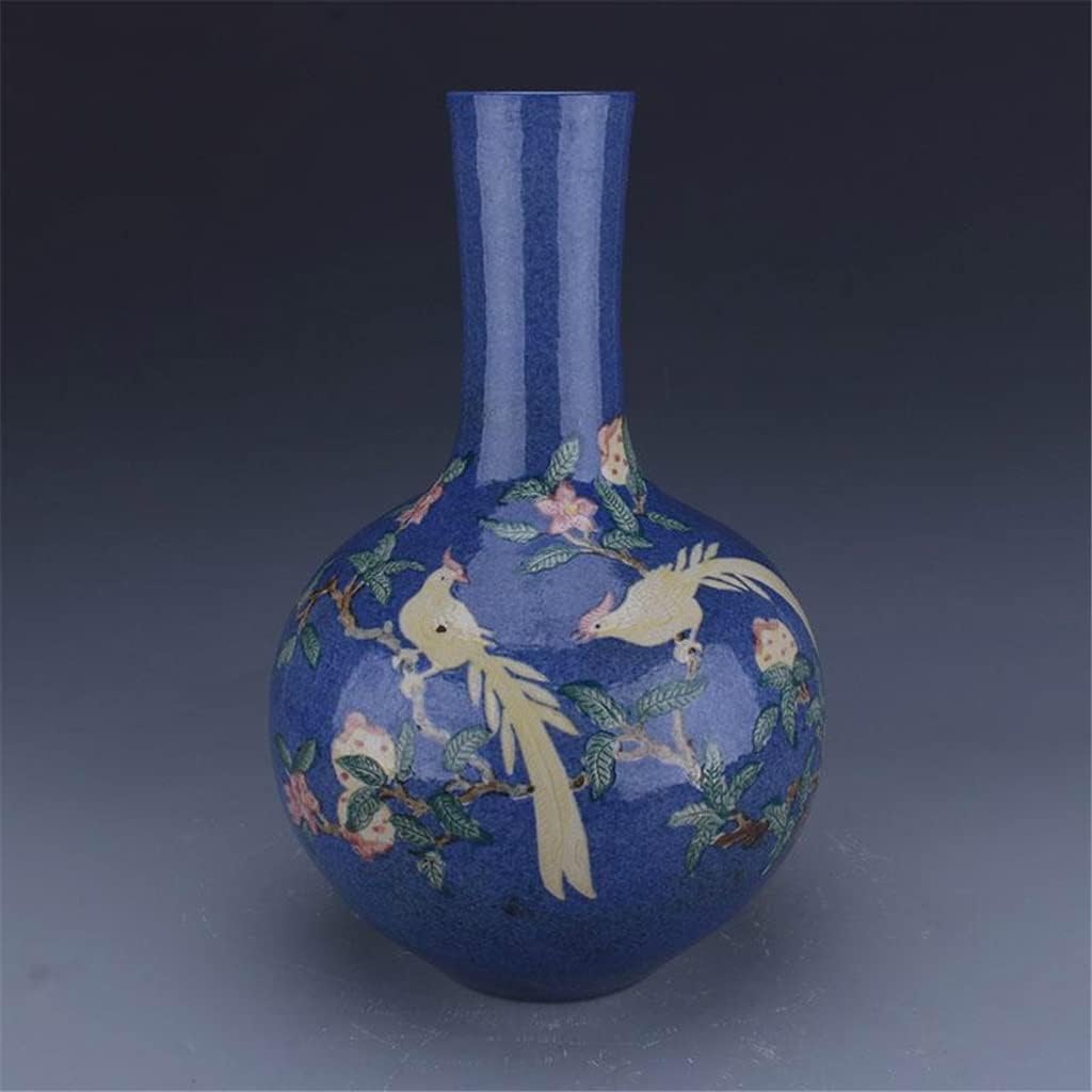 260105035600597_1 HOUKAI Antique Vase Traditional Chinese Style Blue Ceramic Snowflake Bird Flower Vase for Home Office Decoration - Image 1