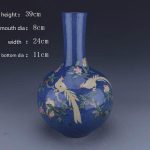 HOUKAI Antique Vase Traditional Chinese Style Blue Ceramic Snowflake Bird Flower Vase for Home Office Decoration - Image 4