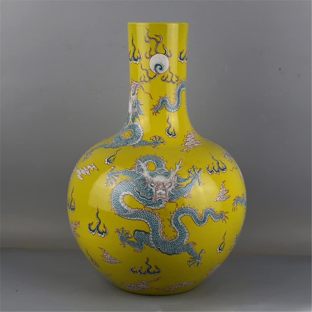 260105035600607_1 HOUKAI Antique Inscribed Yellow Dragon Vase Five Pastel Kiln Old Porcelain Ornaments Vase for Home Office Decoration - Image 1