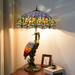 Handmade Stained Glass Table Lamp 18" Tiffany Style Large Table Lamp Dark Red Blue Dragonfly Desk Lamp Creative Antique Light Base for Living Room Study Bedroom Table Lamp (Color : Female)