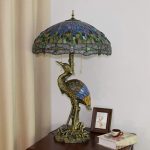 Handmade Stained Glass Table Lamp 18" Tiffany Style Large Table Lamp Dark Red Blue Dragonfly Desk Lamp Creative Antique Light Base for Living Room Study Bedroom Table Lamp (Color : Female) - Image 2