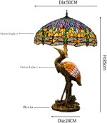 Handmade Stained Glass Table Lamp 18" Tiffany Style Large Table Lamp Dark Red Blue Dragonfly Desk Lamp Creative Antique Light Base for Living Room Study Bedroom Table Lamp (Color : Female) - Image 3